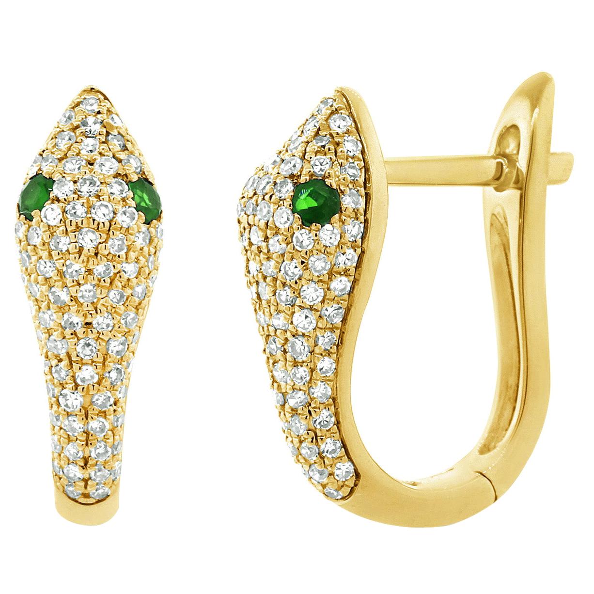 Boucles d'oreilles serpent en or jaune 14 carats avec diamants et saphirs de 0,46 carat