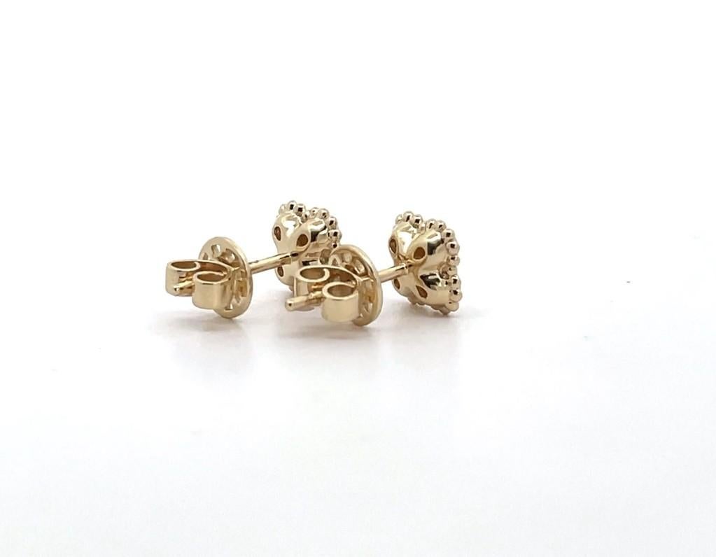 14K Yellow Gold 0.48 Carat Diamond Four Leaf Quatrefoil Post Pushback Earrings For Sale 1