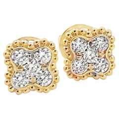 14K Yellow Gold 0.48 Carat Diamond Four Leaf Quatrefoil Post Pushback Earrings