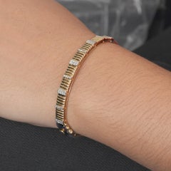 Bracelet à charnière en or jaune 14K 0.48 CT Natural Diamond Ribbed Fluted