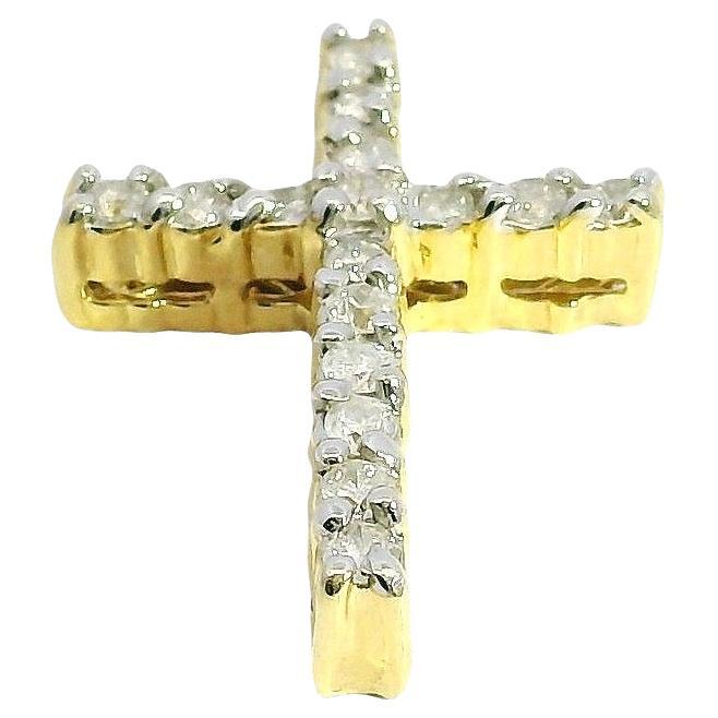 14k Yellow Gold 0.48ctw Natural Round Brilliant Cross Pendant
