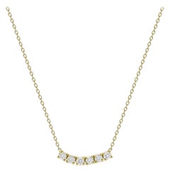 14 Karat Gelbgold 0,50 Karat kleiner runder Diamant Sechs Steine geschwungene Halskette