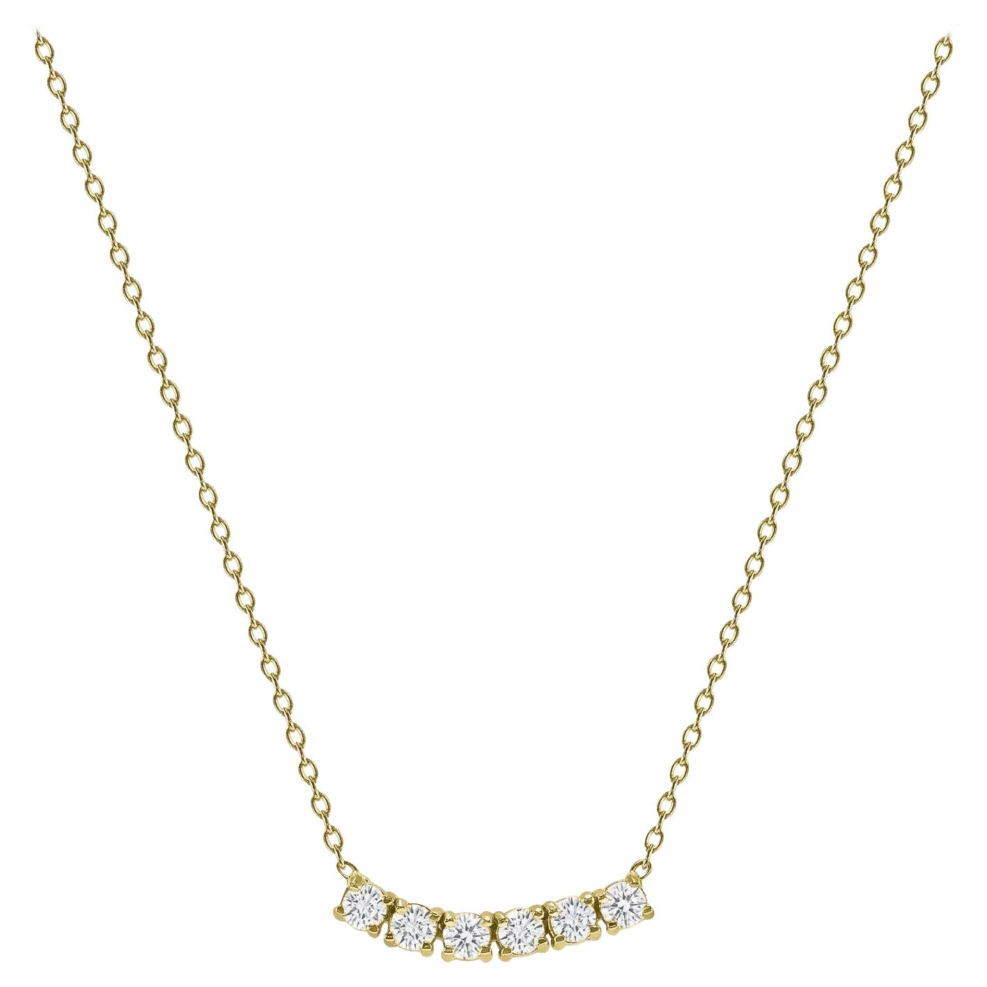 Collar Curvo de Oro Amarillo de 14k 0,50 Quilates Pequeño Diamante Redondo de Seis Piedras