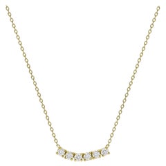 Collar Curvo de Oro Amarillo de 14k 0,50 Quilates Pequeño Diamante Redondo de Seis Piedras