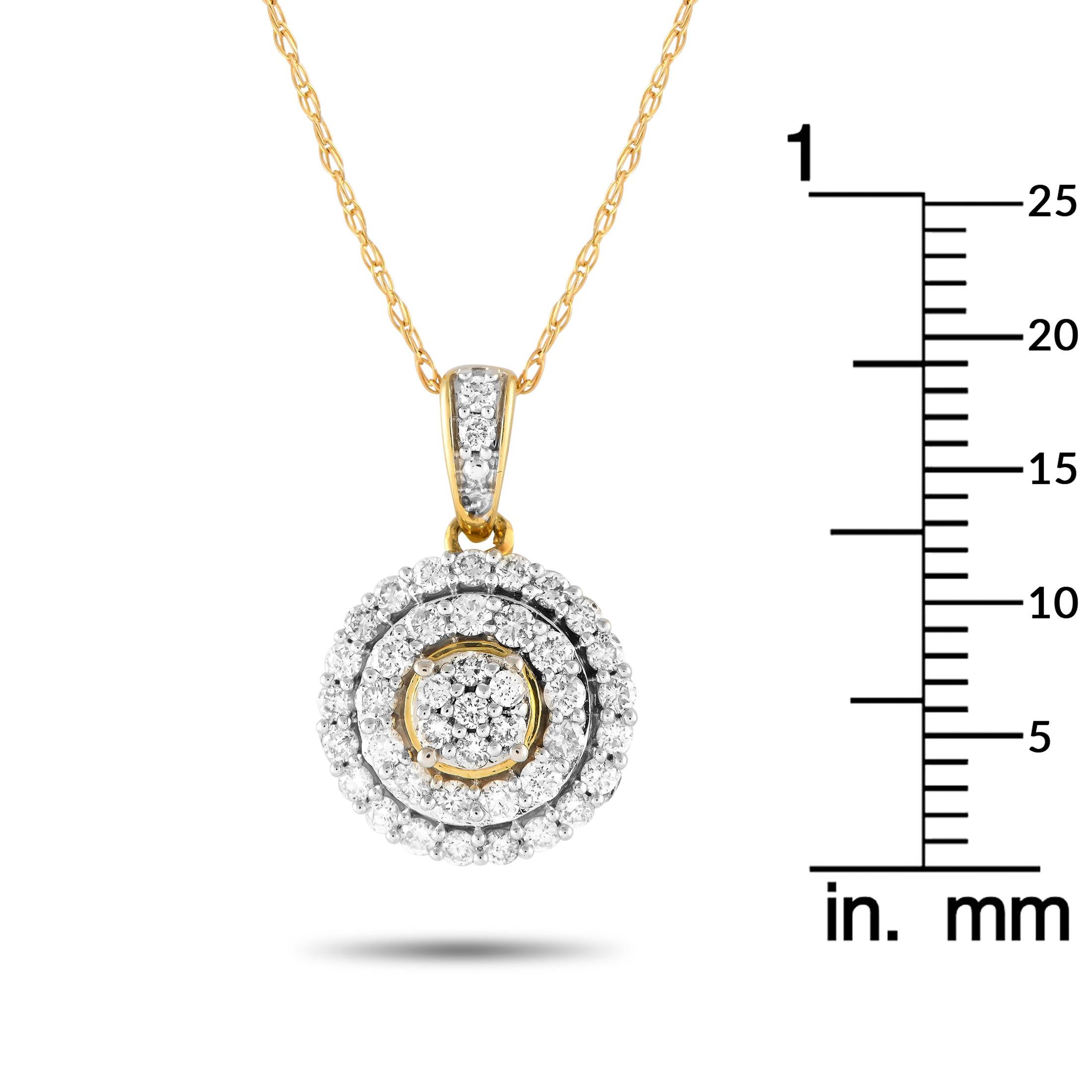 14K Yellow Gold 0.50ct Diamond Double Halo Necklace PN15218 In New Condition For Sale In Southampton, PA