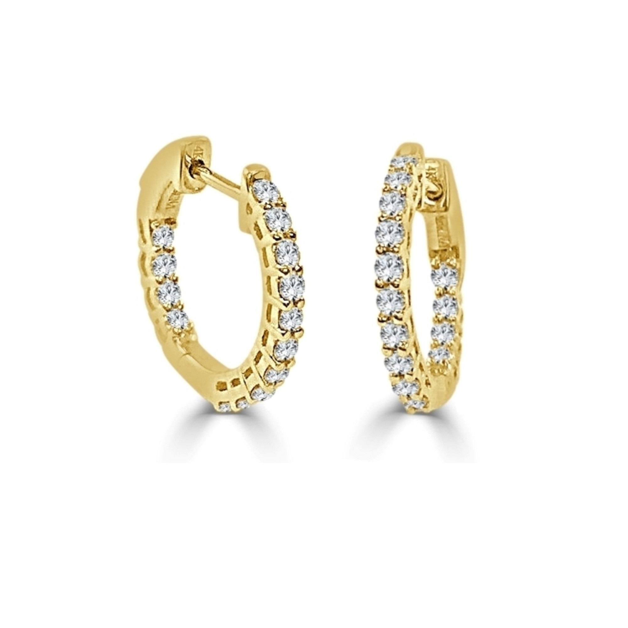 Contemporary 14K Yellow Gold 0.50ct Diamond Hoop Earrings for Her For Sale