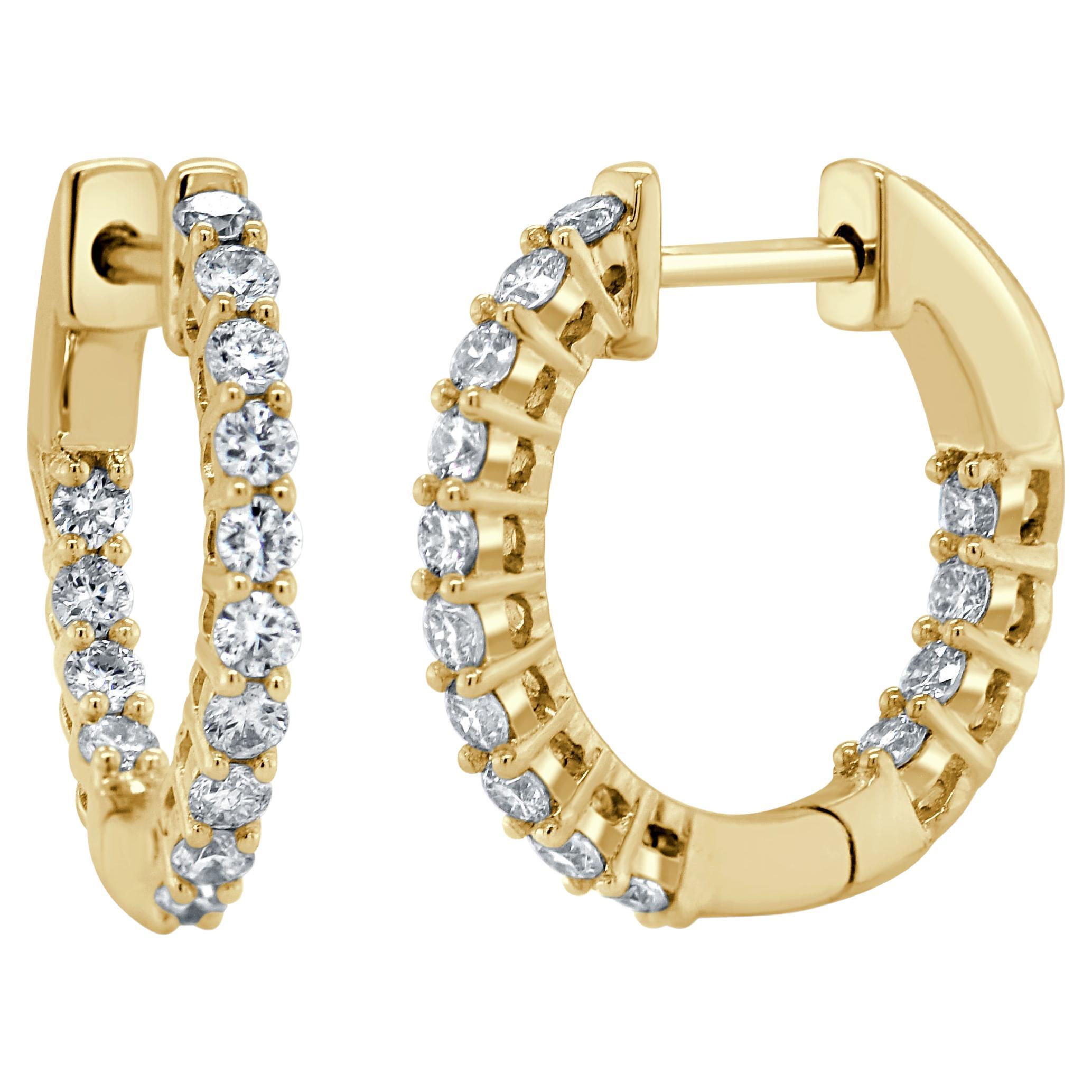 14K Yellow Gold 0.50ct Diamond Hoop Earrings for Her For Sale