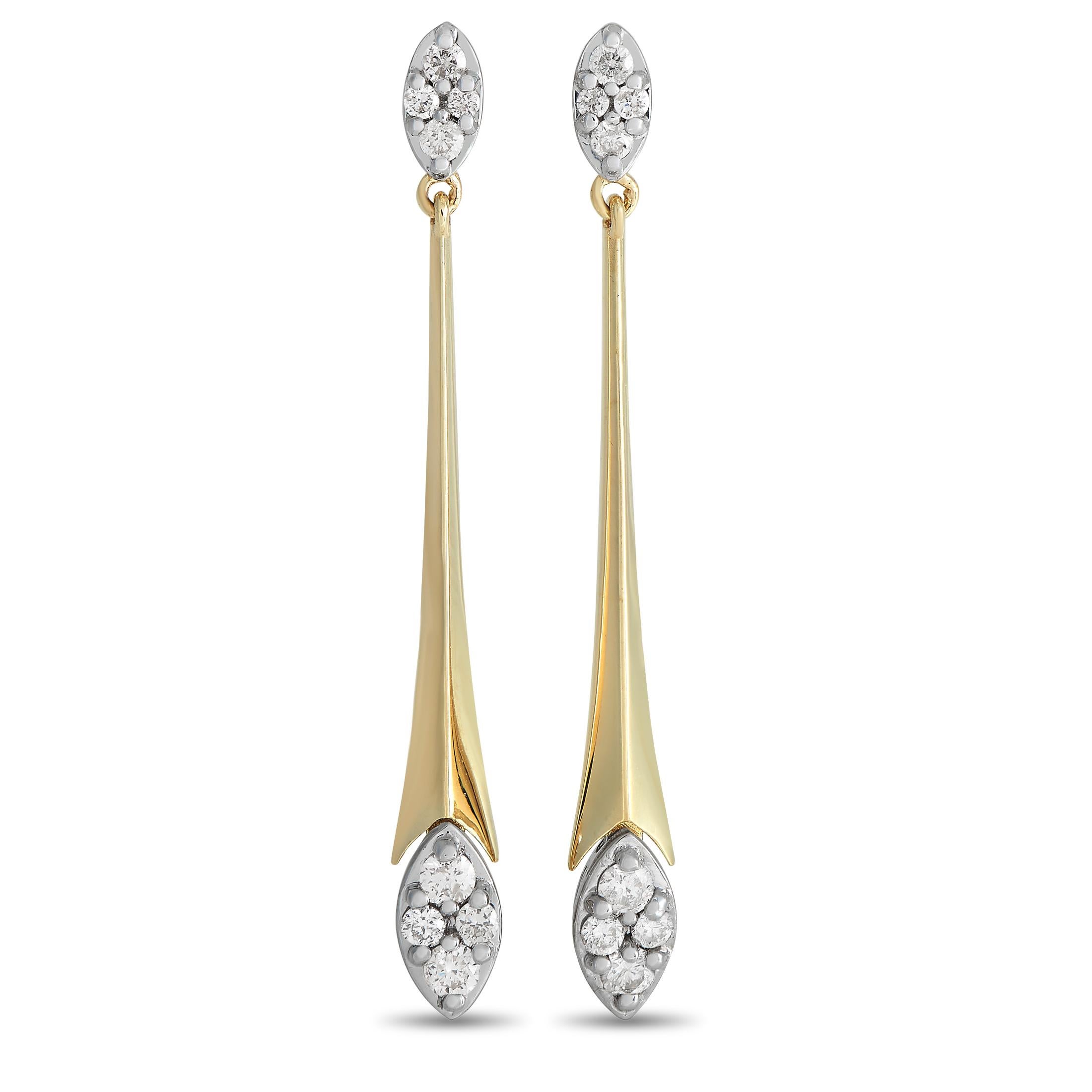 14K Yellow Gold 0.50ct Diamond Marquise Drop Earrings ER28288 In New Condition For Sale In Southampton, PA