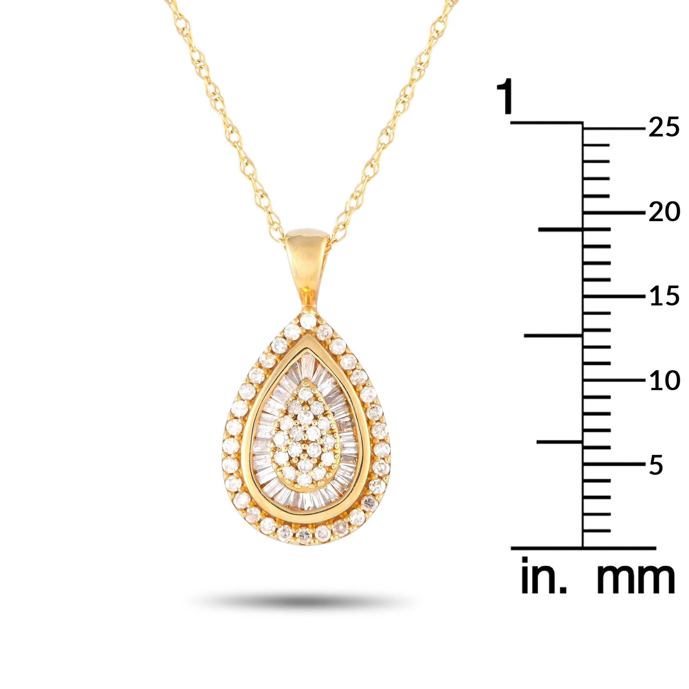 14K Yellow Gold 0.50ct Diamond Pear Pendant Necklace In New Condition For Sale In Southampton, PA
