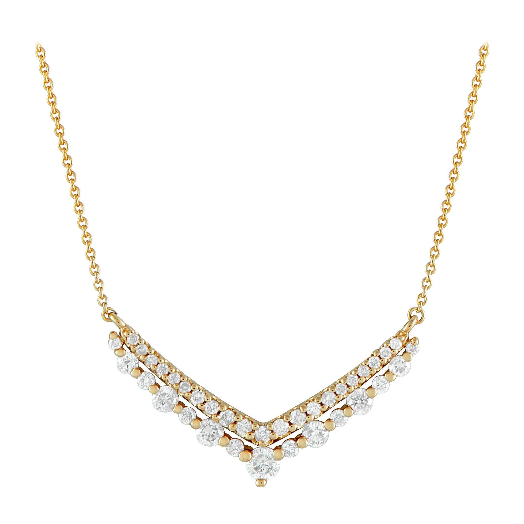 14K Yellow Gold 0.50ct Diamond V-Shaped Pendant Necklace PN16159-Y