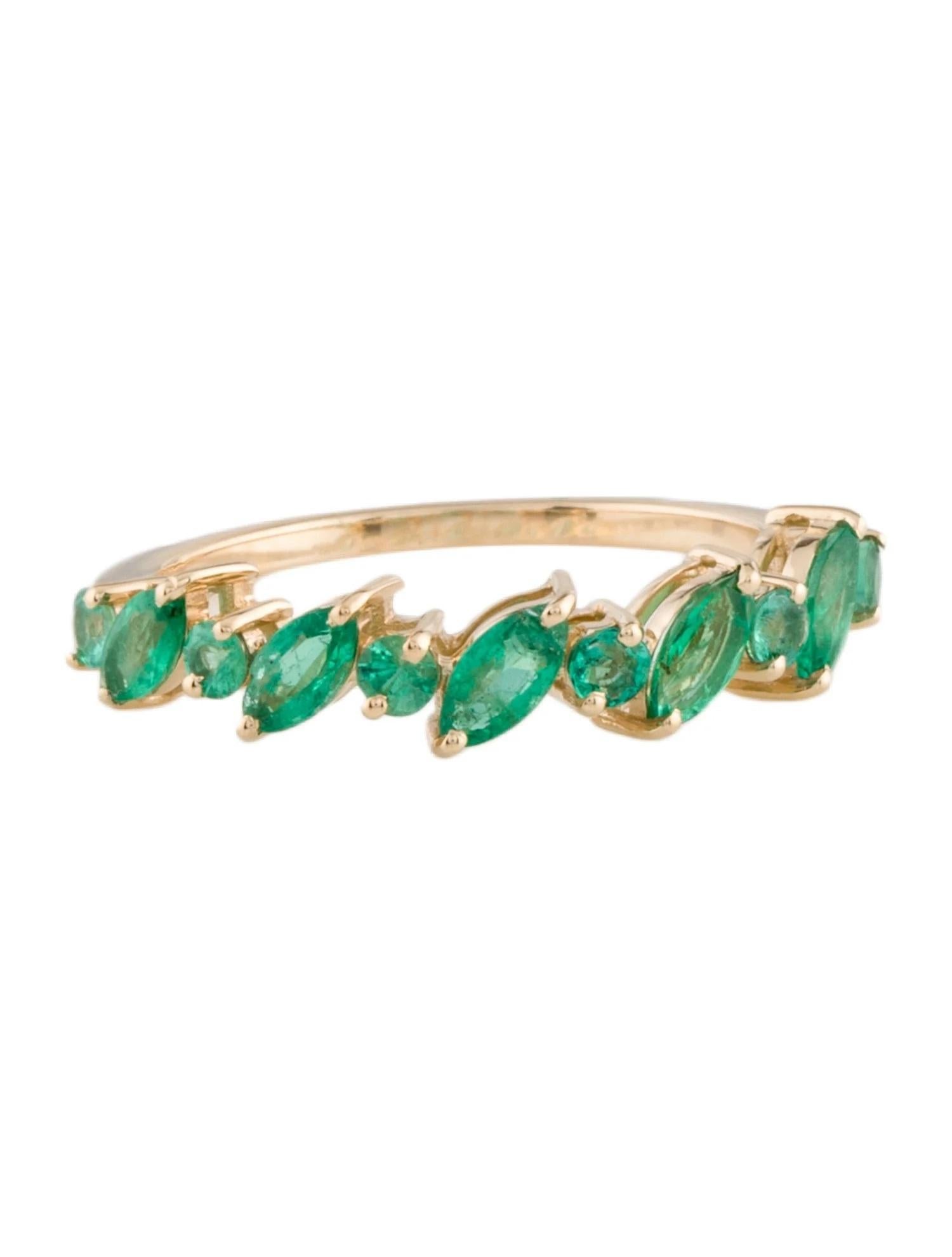 Artist 14K Yellow Gold 0.50ct Marquise Emerald Band Ring, Size 7,  Marquise Modified Br For Sale