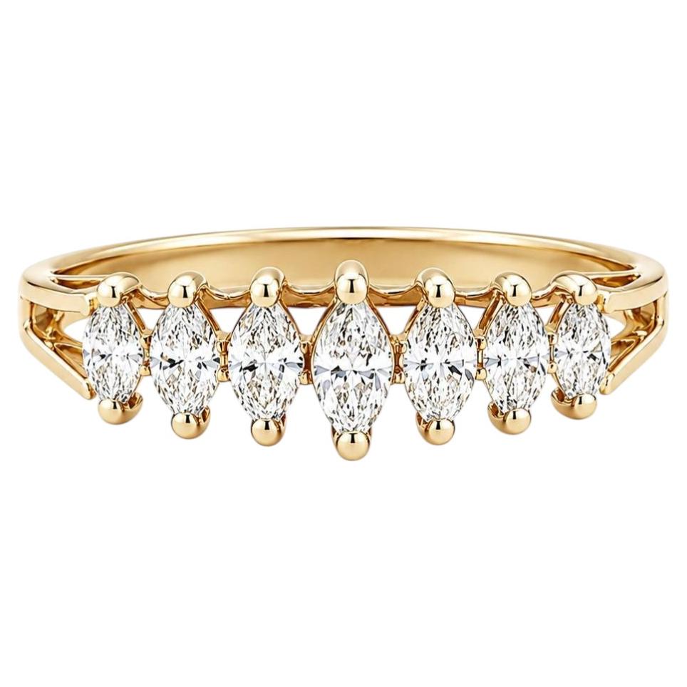14k Yellow Gold 0.50ctw Marquise Diamond Pyramid 7 Stone Band Ring