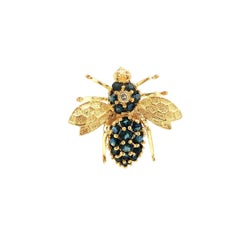 14k Yellow Gold 0.50ctw Sapphire & Diamond Bee Fly Insect Pin Brooch Pendant