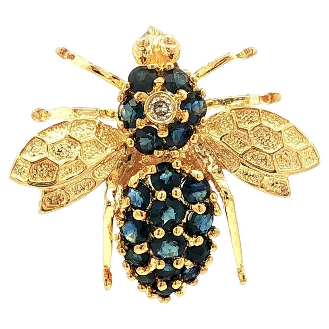 Pendentif broche en or jaune 14k 0.50ctw saphir et diamant abeille mouche insecte