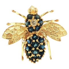 Pendentif broche en or jaune 14k 0.50ctw saphir et diamant abeille mouche insecte