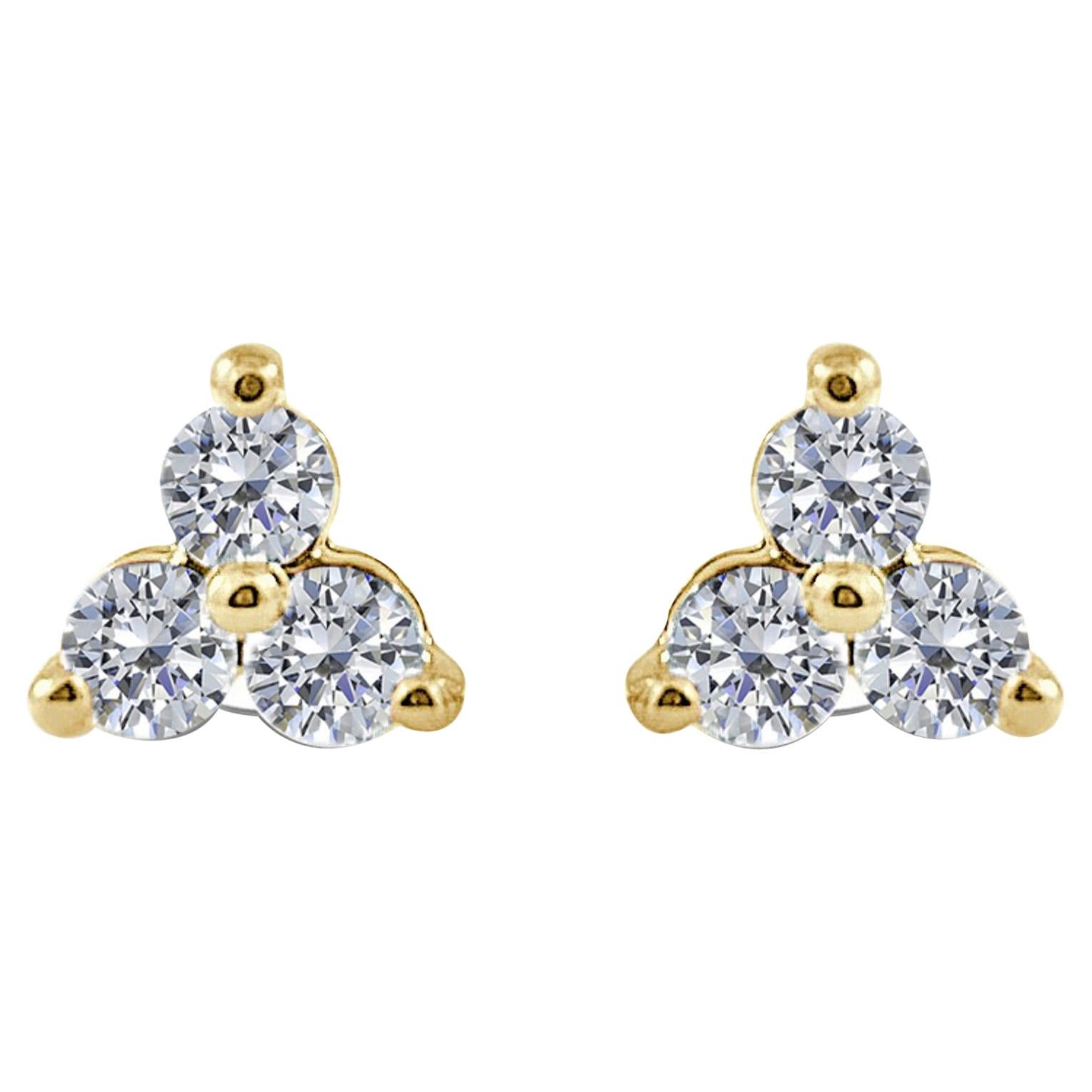 14K Yellow Gold 0.51 Carat Diamond 3 Stone Earring For Sale