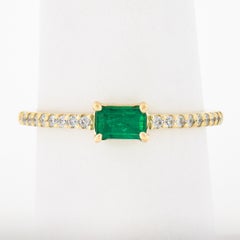 14k Yellow Gold 0.51ct Emerald & Diamond Sideways Engagement Stackable Band Ring
