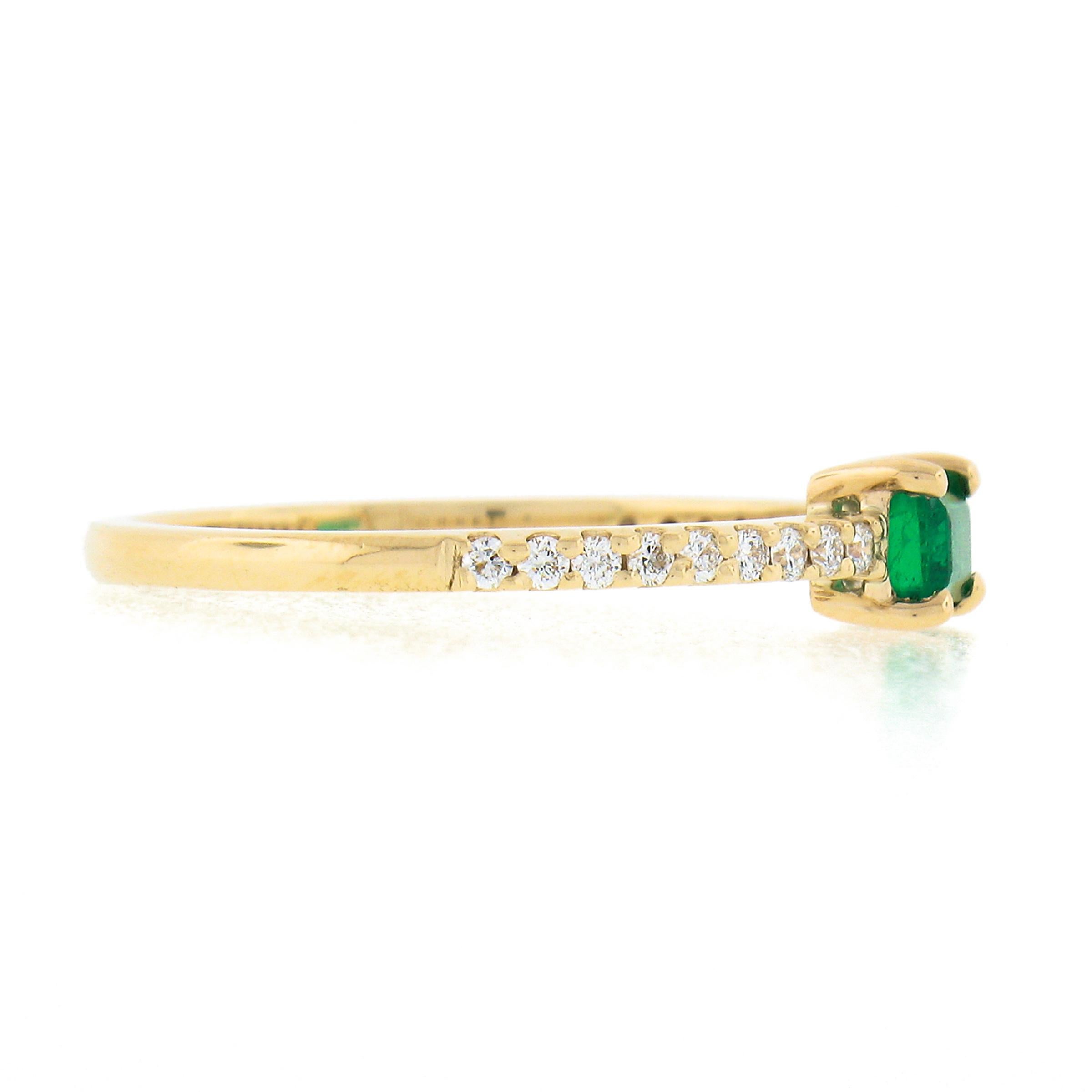 Women's 14k Yellow Gold 0.51ct Emerald & Diamond Sideways Engagement Stackable Band Ring