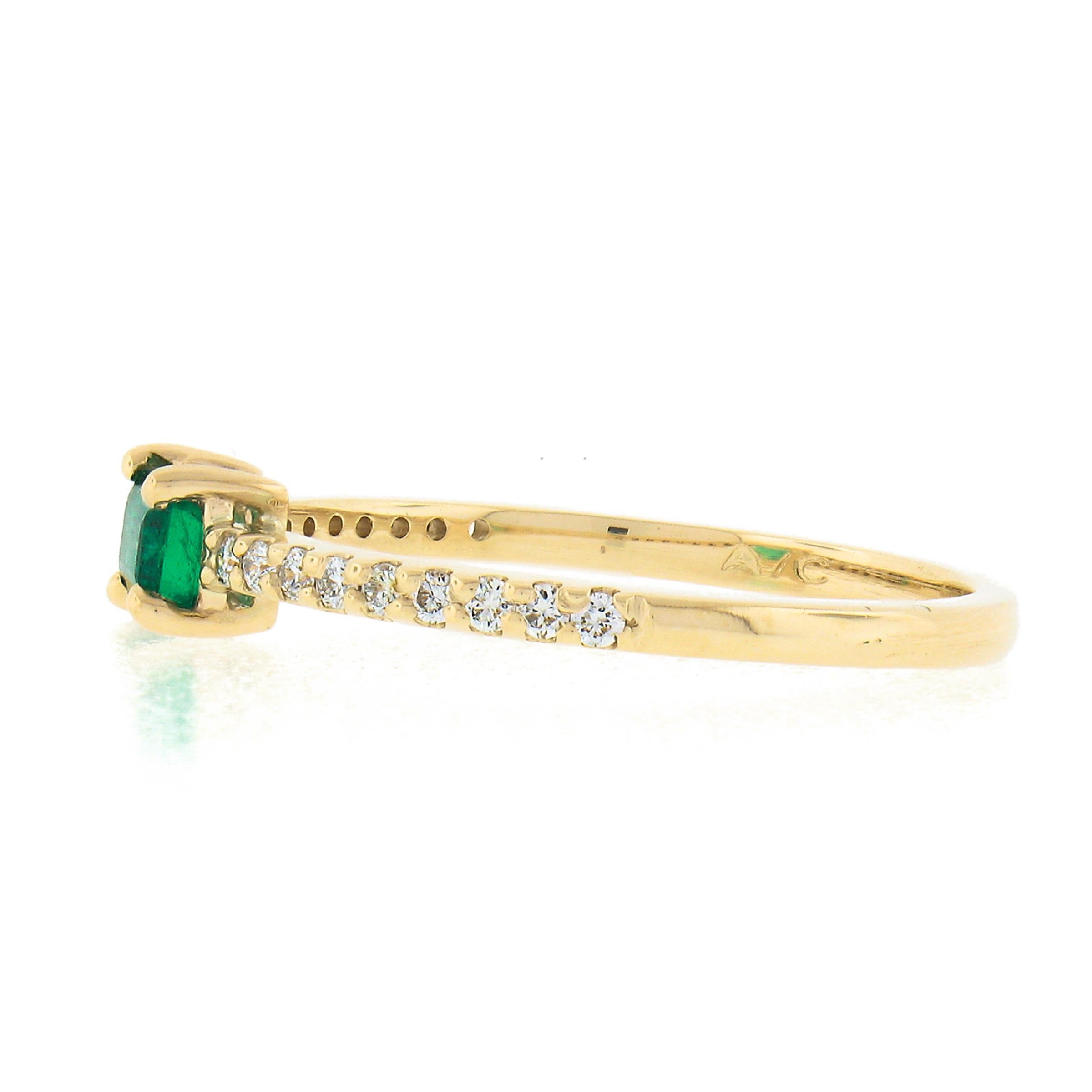 14k Yellow Gold 0.51ct Emerald & Diamond Sideways Engagement Stackable Band Ring 1