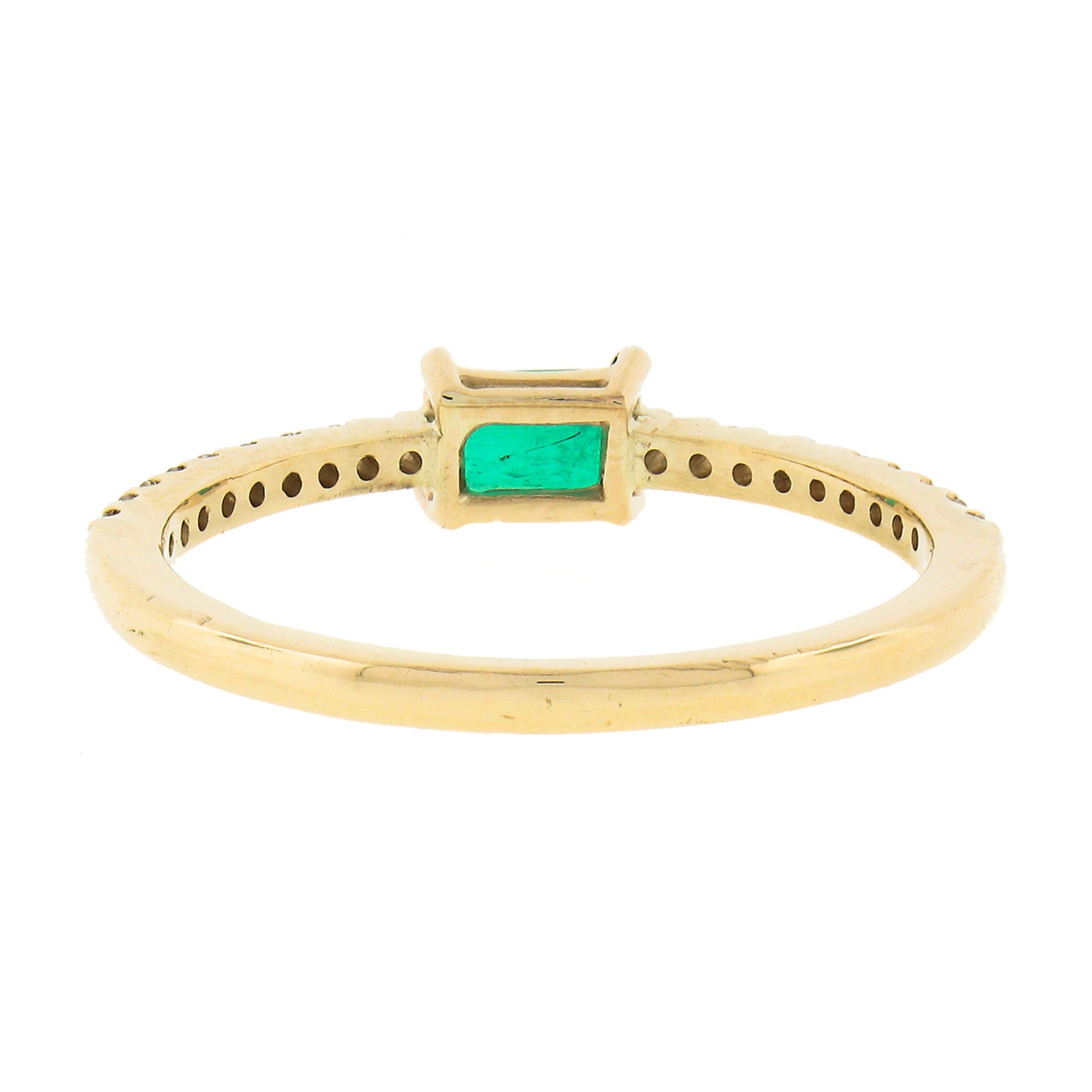 14k Yellow Gold 0.51ct Emerald & Diamond Sideways Engagement Stackable Band Ring 2