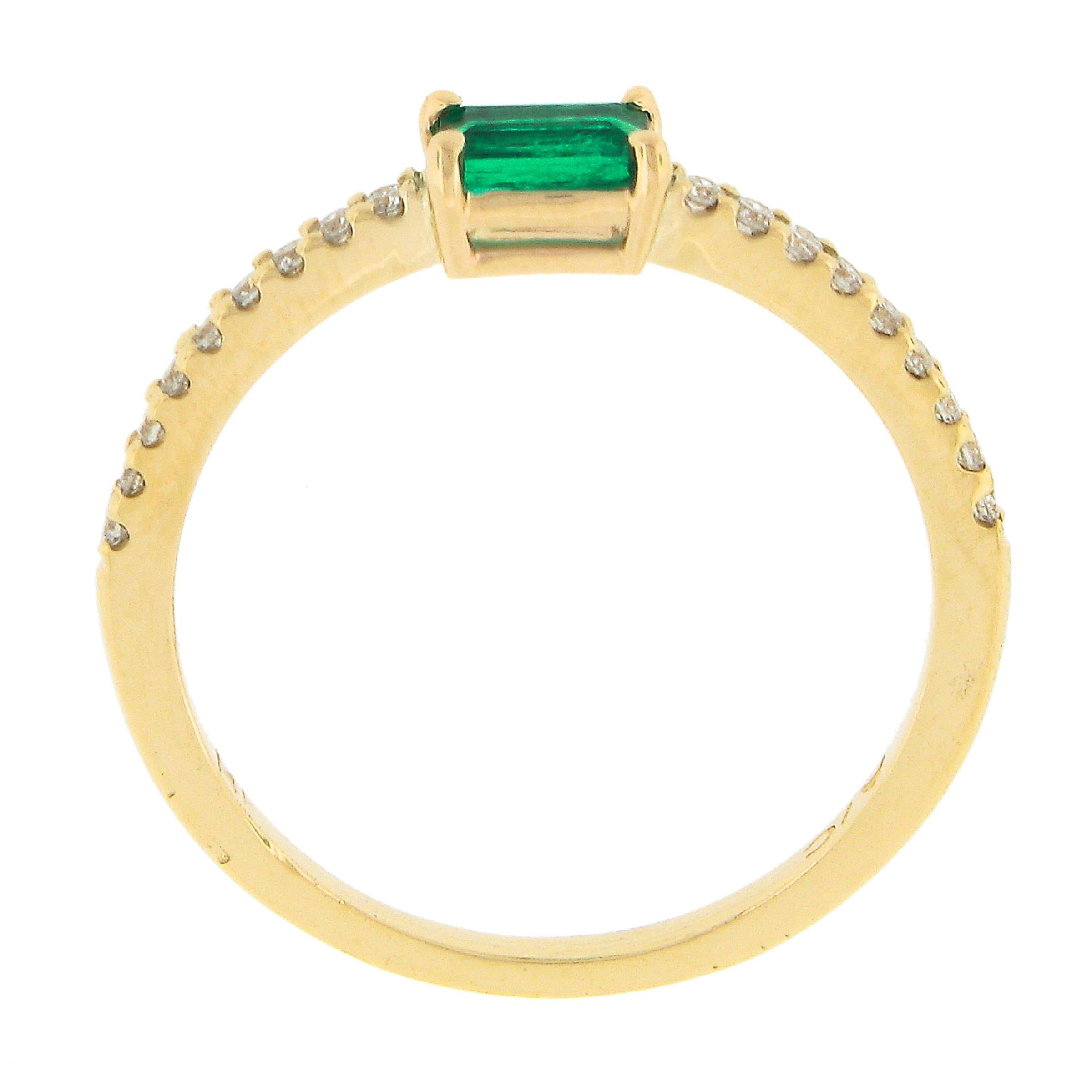 14k Yellow Gold 0.51ct Emerald & Diamond Sideways Engagement Stackable Band Ring 3