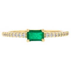 14k Yellow Gold 0.51ct Emerald & Diamond Sideways Engagement Stackable Band Ring