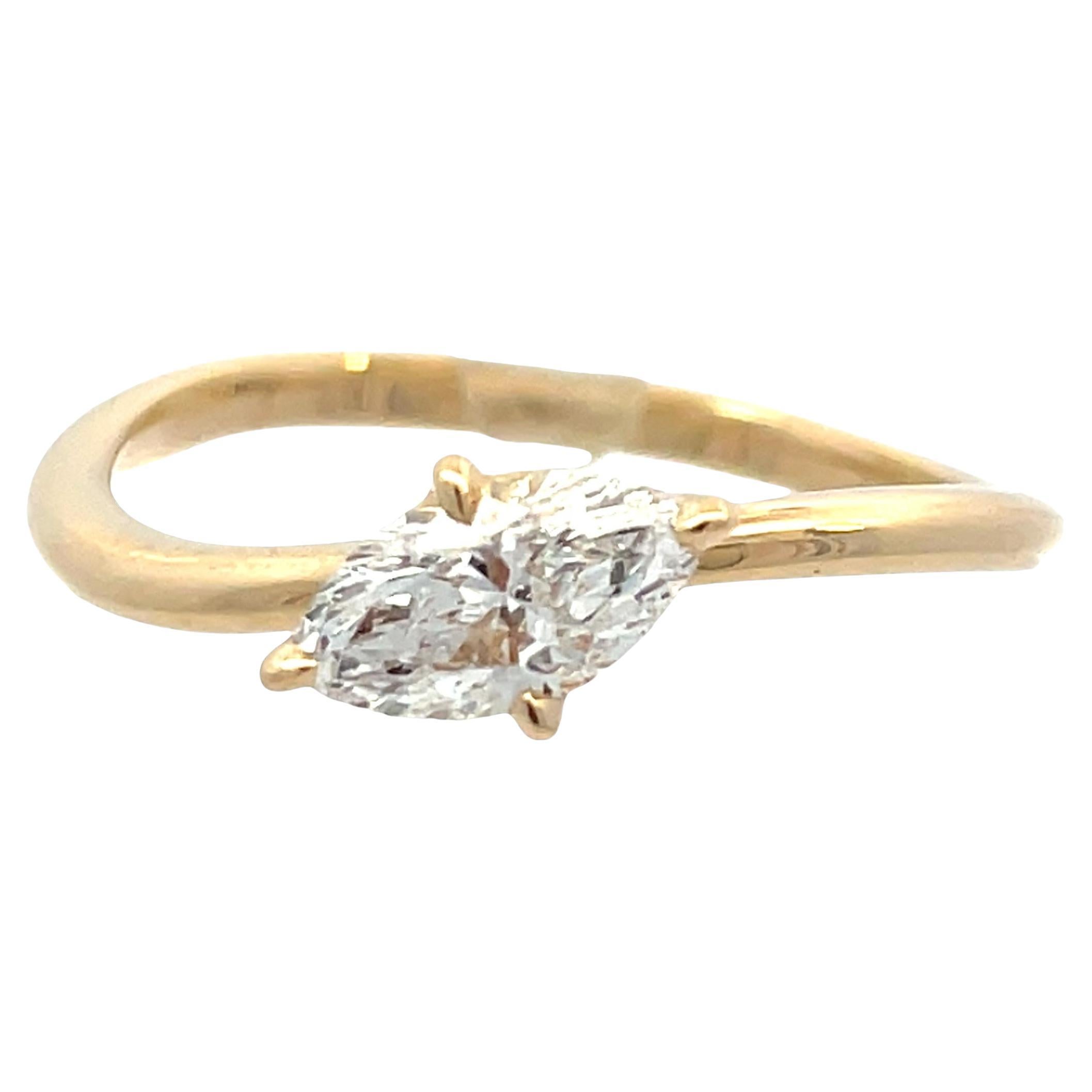 14K Yellow Gold 0.52 Carat Weight Marquise Diamond Ring