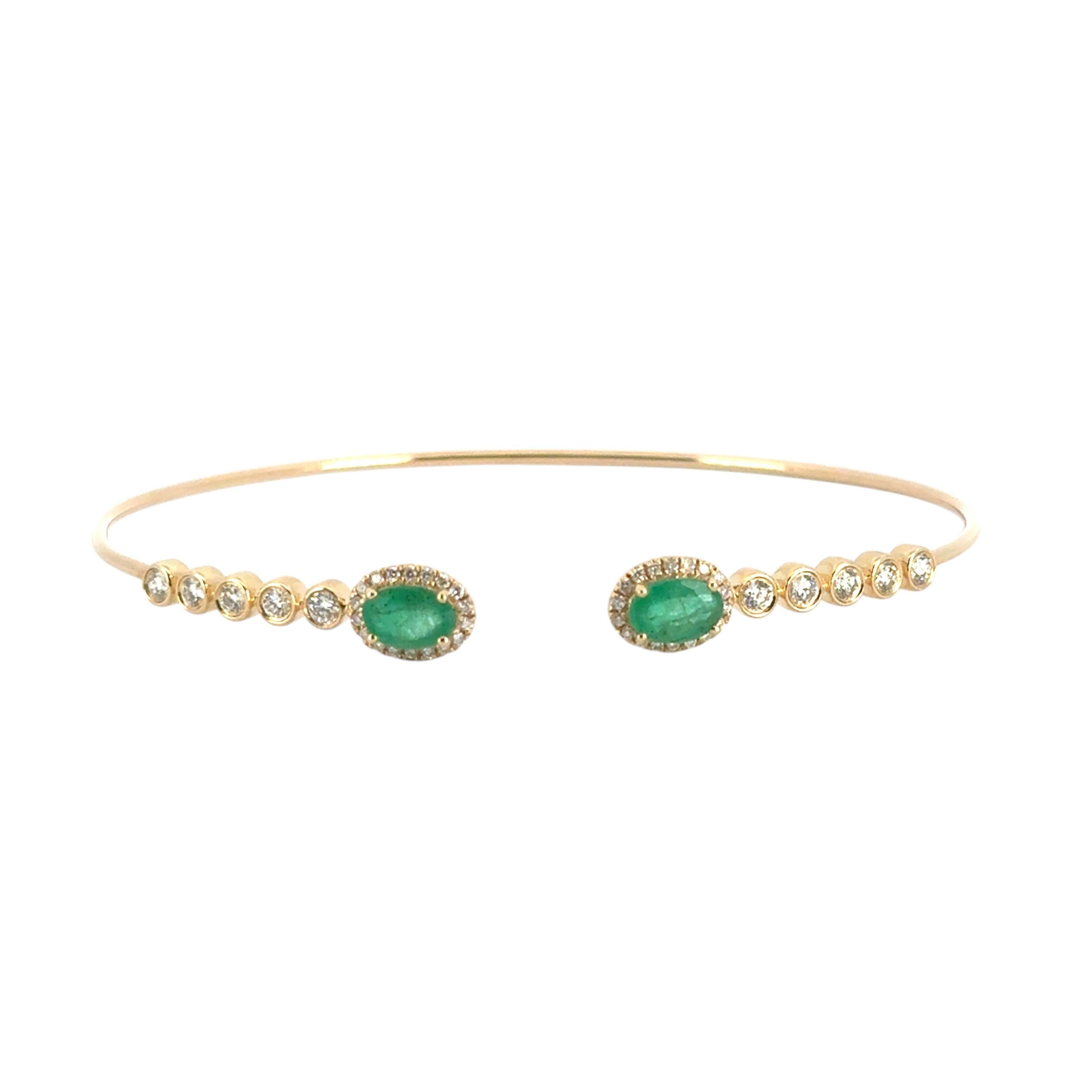 Bracelet jonc en or jaune 14 carats avec diamants ronds brillants de 0,53 carat et émeraudes de 0,88 carat en vente 6