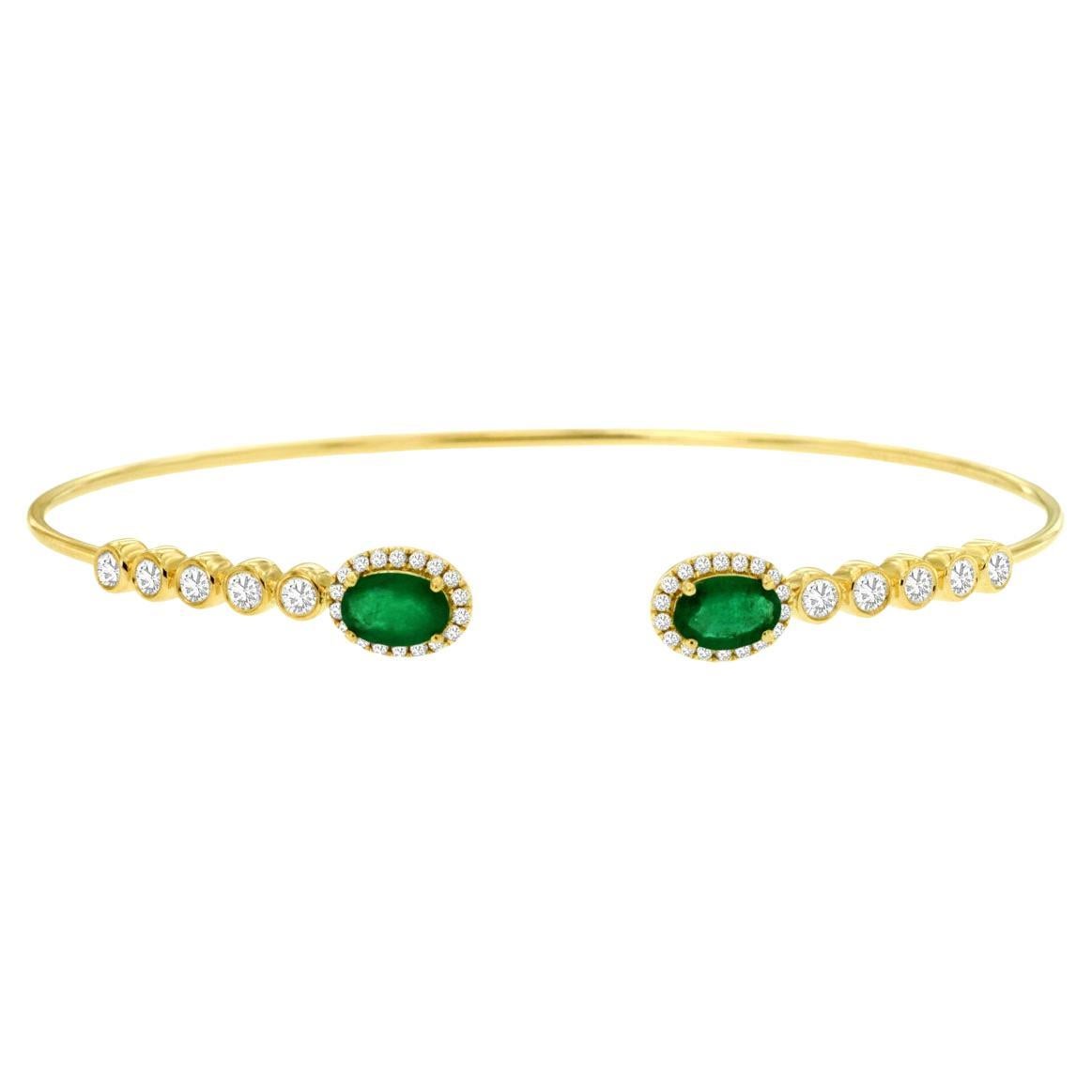 14k Yellow Gold 0.53ctw Round Brilliant Diamond and 0.88ctw Emerald Bangle