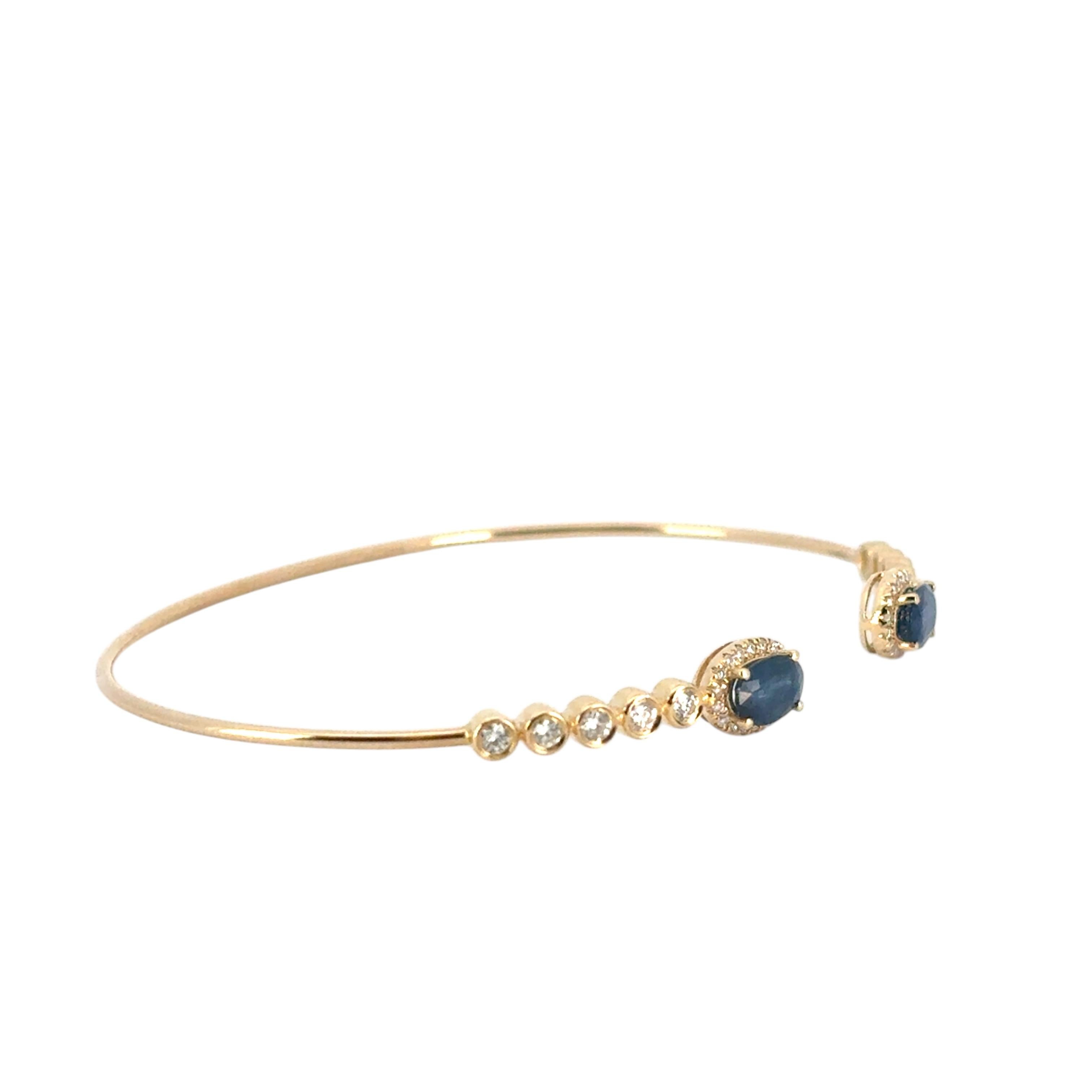 Bracelet en or jaune 14k 0.53ctw diamant rond brillant et 1.30ctw saphir Excellent état - En vente à Boca Raton, FL