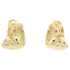 14k Yellow Gold 0.54ctw Diamond Dual Finish Wide Cuff Omega Earrings