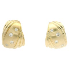 14k Yellow Gold 0.54ctw Diamond Dual Finish Wide Cuff Omega Earrings