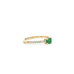 14k Yellow Gold 0.54ctw Rectangular Emerald Diamond Sides East West Dainty Ring