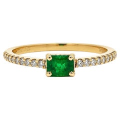 14k Yellow Gold 0.54ctw Rectangular Emerald Diamond Sides East West Dainty Ring