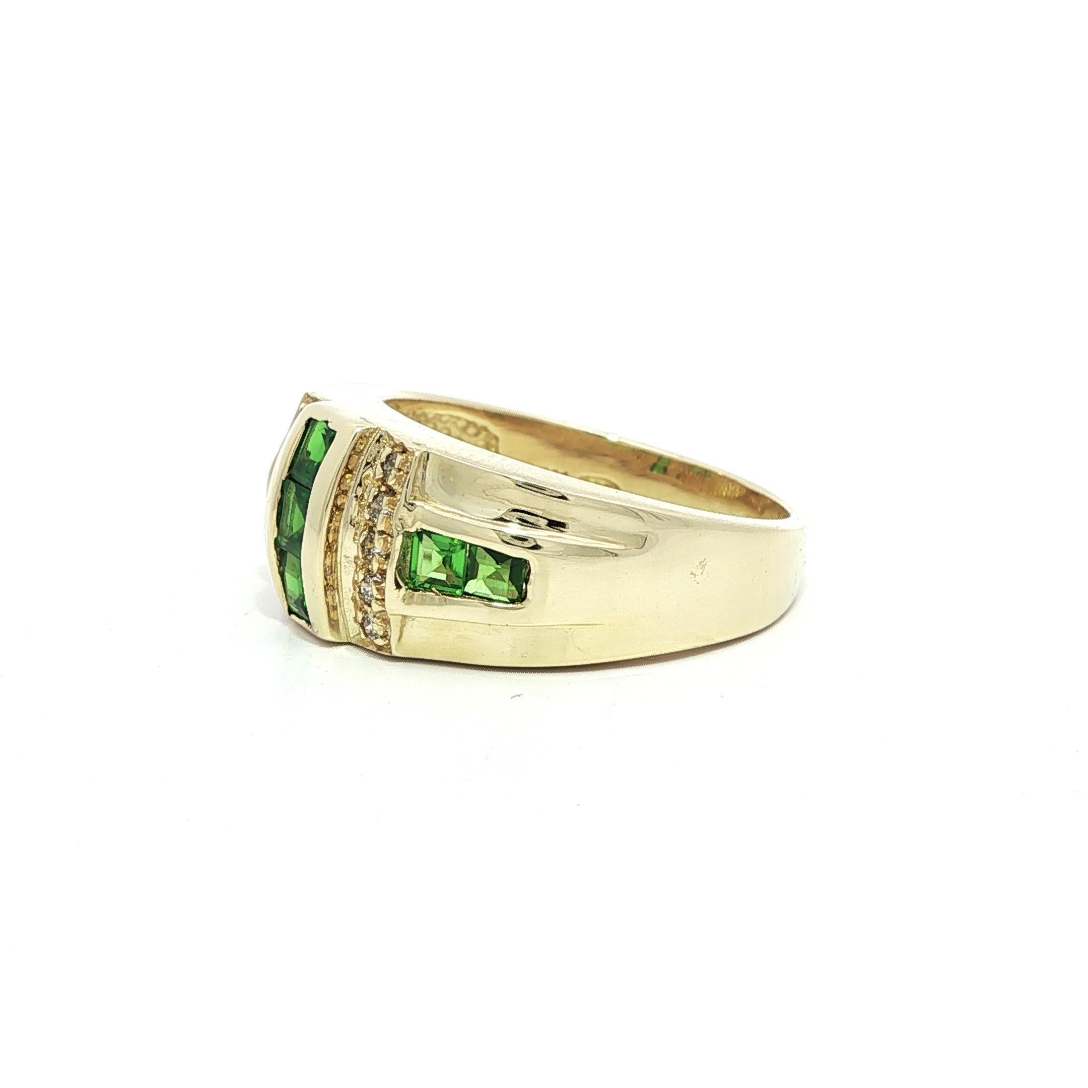 Anello a fascia geometrica in oro giallo 14k con tsavorite e diamante da 0,54 carati e larghezza 9,8 mm in vendita 8