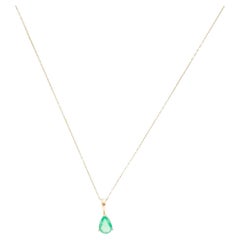 14K Yellow Gold 0.55ct Pear Modified Brilliant Emerald Solitaire Pendant Necklac