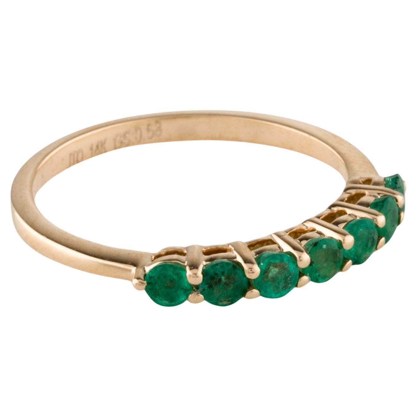 14K Yellow Gold 0.55ctw Round Modified Brilliant Emerald Band, Size 8 For Sale