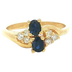 14k Yellow Gold 0.55ctw Sapphire & Diamond Cluster Petite Moi Et Toi Ring