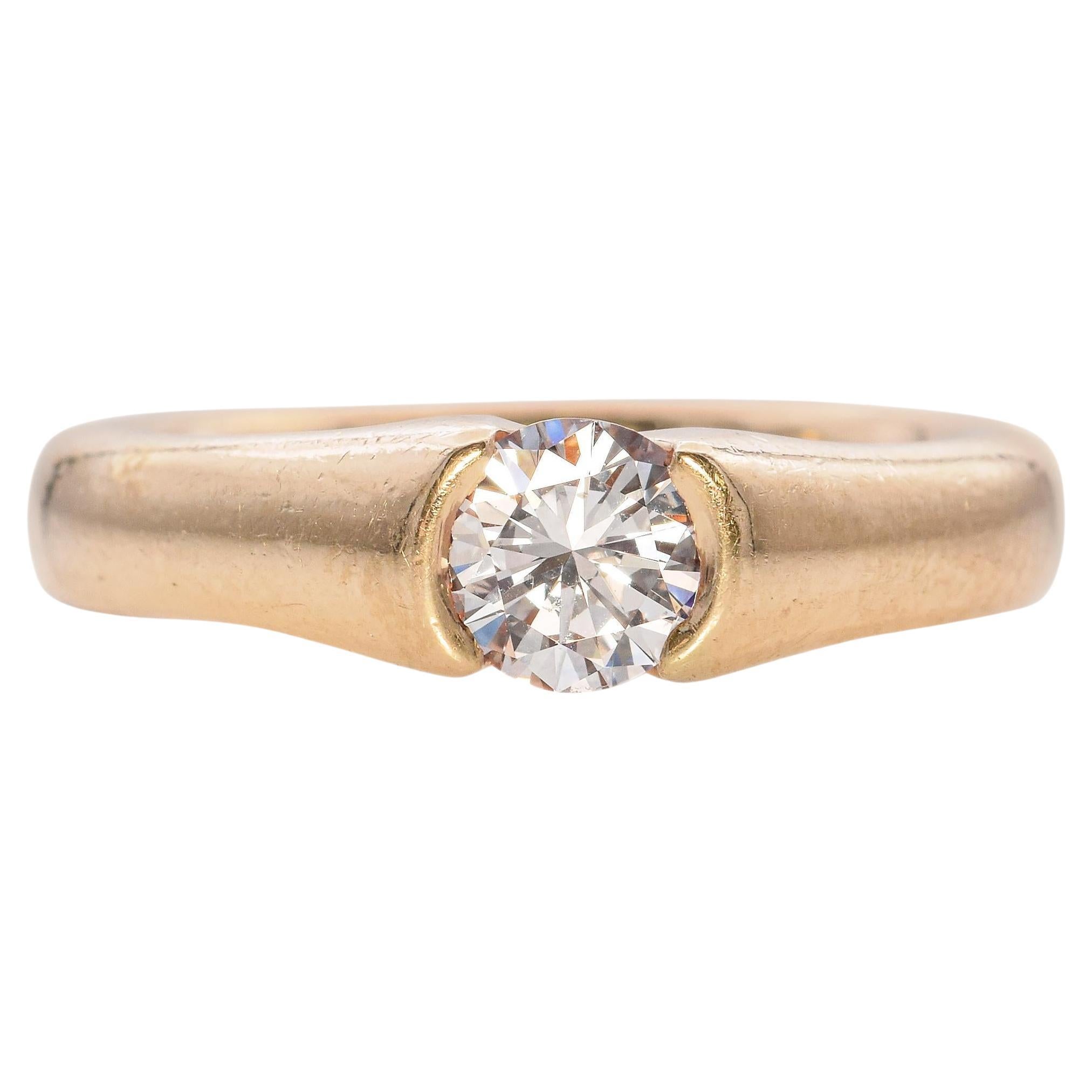 14K Yellow Gold 0.56 Ct. Diamond Half Bezel Solitaire Engagement Band