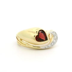 14k Yellow Gold 0.56ctw Bezel Heart Garnet & Diamond Swirl Band Ring