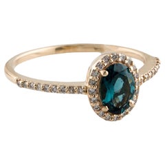 14K Yellow Gold 0.58ct Oval Modified Brilliant Blue Tourmaline & Diamond Cocktai