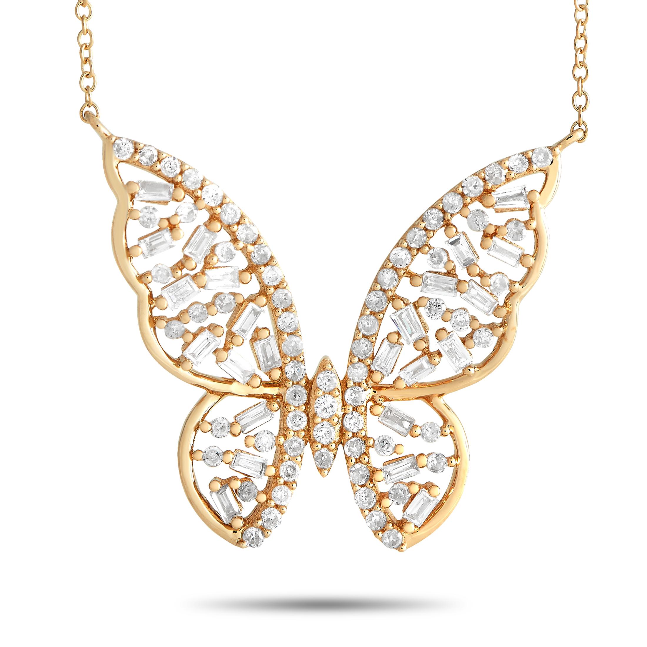 14K Yellow Gold 0.60ct Diamond Butterfly Necklace In New Condition For Sale In Southampton, PA