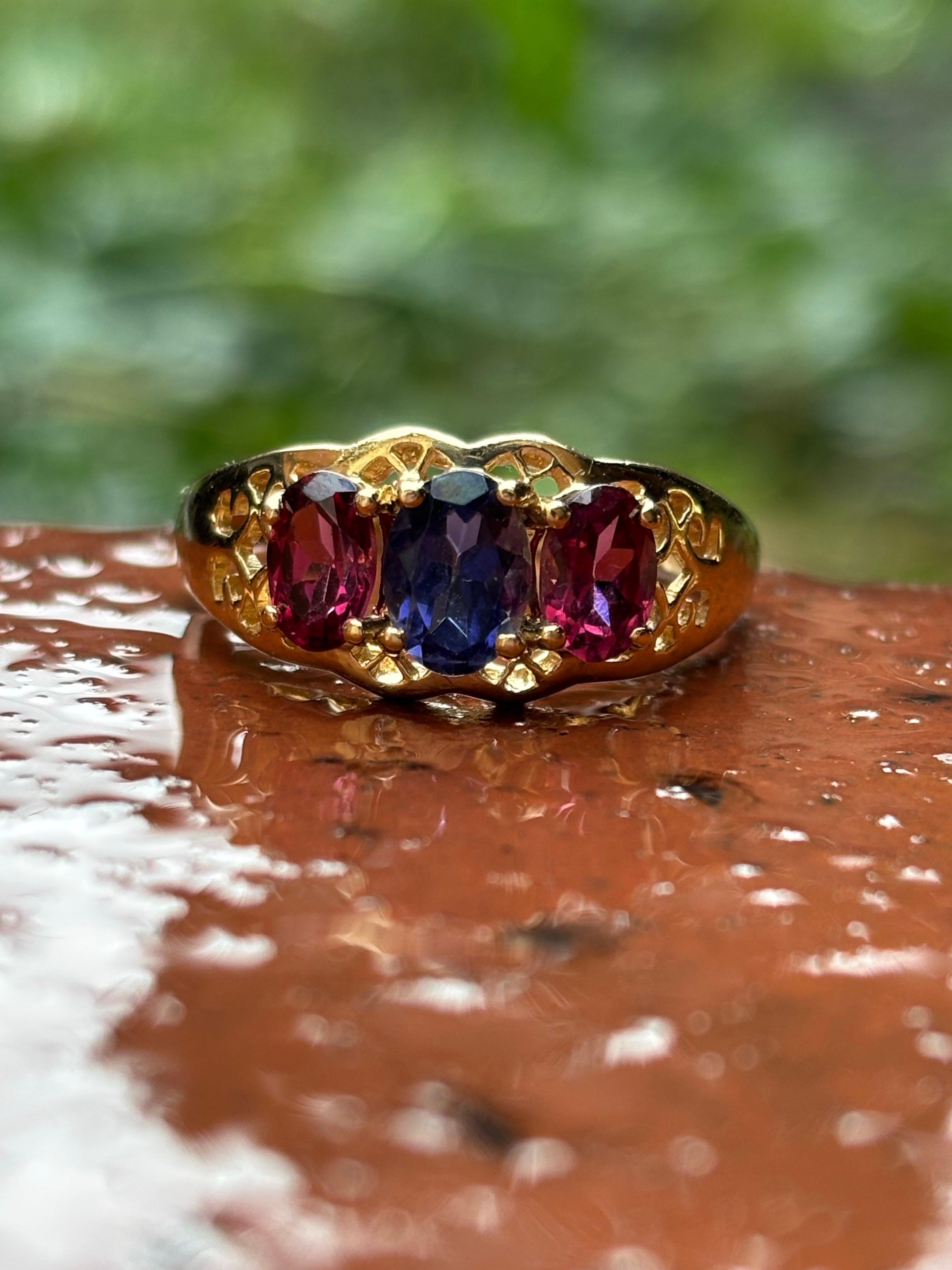 14K Yellow Gold 0.60CT Oval Cut Iolite 0.70CT Oval Cut Morganite Ring (Retro) im Angebot