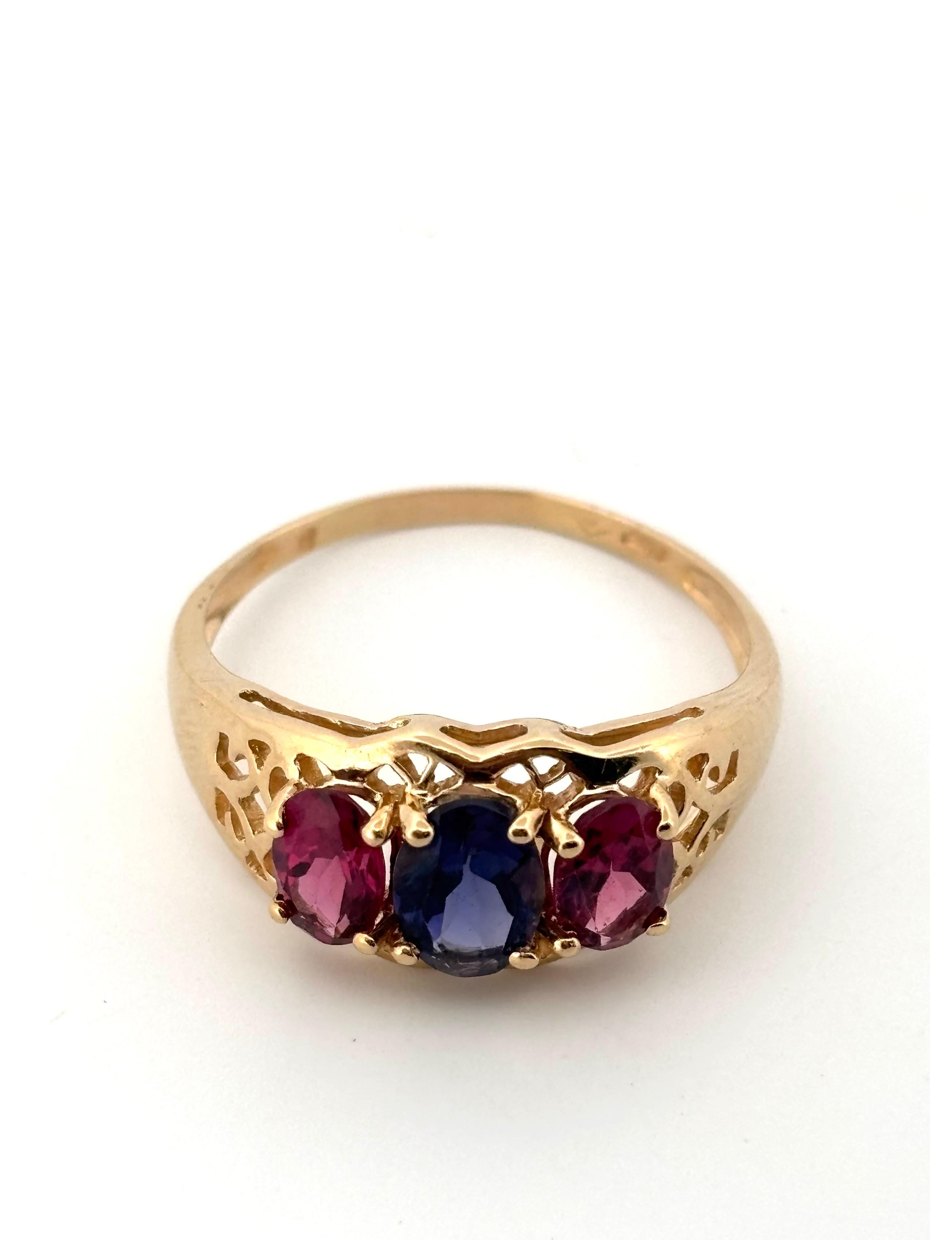 14K Yellow Gold 0.60CT Oval Cut Iolite 0.70CT Oval Cut Morganite Ring im Angebot 1
