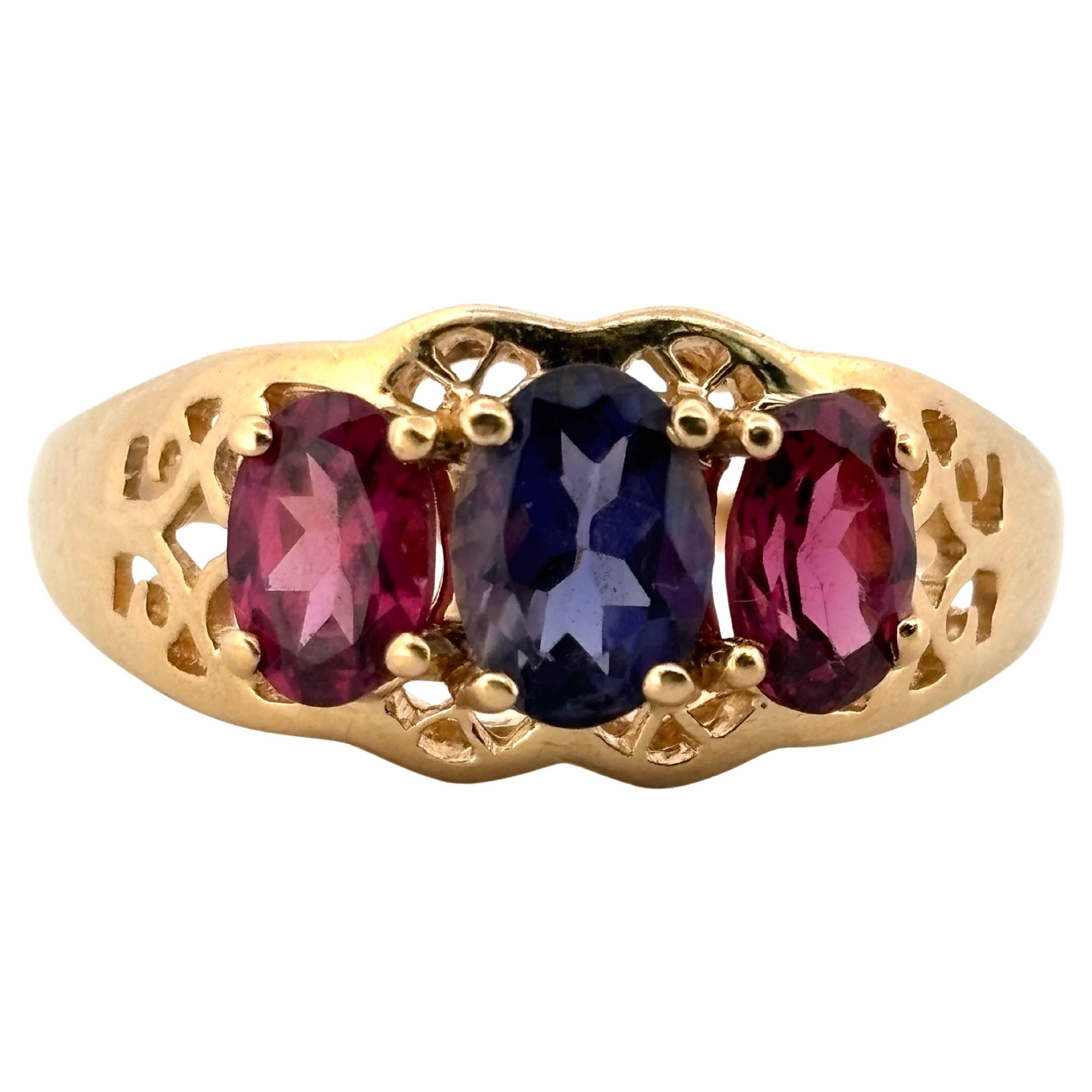 14K Yellow Gold 0.60CT Oval Cut Iolite 0.70CT Oval Cut Morganite Ring im Angebot