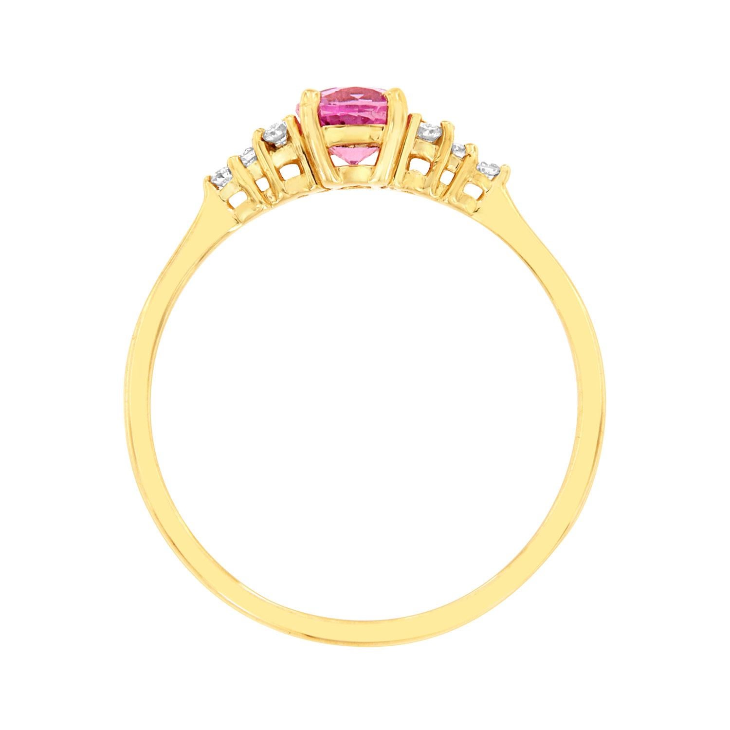 Cushion Cut 14K Yellow Gold 0.61 Carat Elongated Cushion Hot Pink Sapphire Diamond Ring For Sale