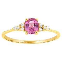 14K Yellow Gold 0.61 Carat Elongated Cushion Hot Pink Sapphire Diamond Ring