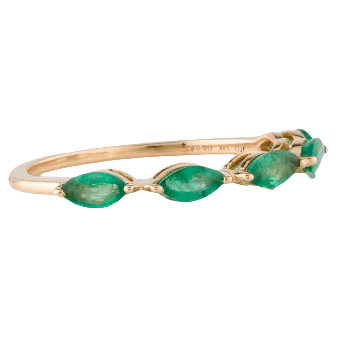 14K Yellow Gold 0.61ctw Marquise Emerald Band Ring, Size 7, Marquise Modified
