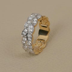 14K Yellow Gold 0.62 Ct Diamond Pave Laurel Leaf Wreath Eternity Band Ring