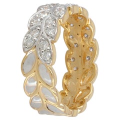 14K Yellow Gold 0.62 Ct Diamond Pave Laurel Leaf Wreath Eternity Band Ring